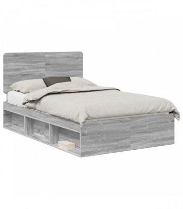 vidaXL Bed Frame Grey Sonoma 135 x 190 cm Solid Pine Wood