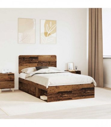 vidaXL Bed Frame with Headboard Old Wood 135 x 190 cm Solid Pine Wood