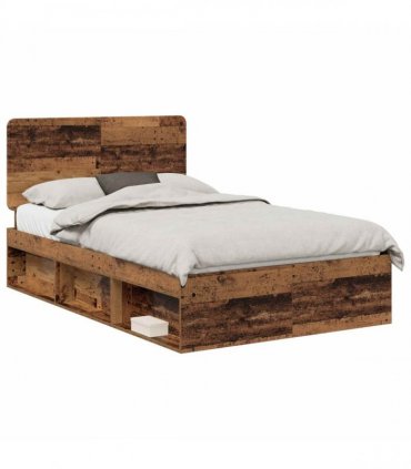vidaXL Bed Frame with Headboard Old Wood 135 x 190 cm Solid Pine Wood