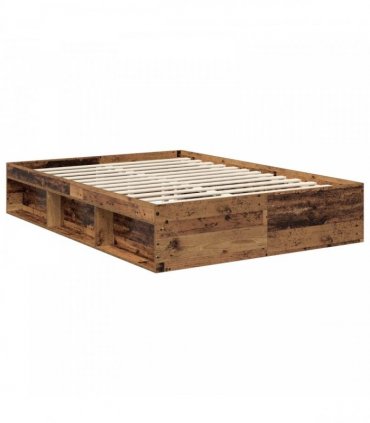 vidaXL Bed Frame with Headboard Old Wood 135 x 190 cm Solid Pine Wood