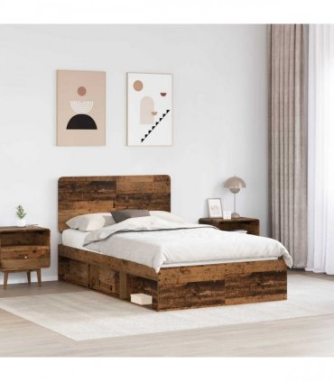 vidaXL Bed Frame with Headboard Old Wood 120 x 190 cm Solid Pine Wood