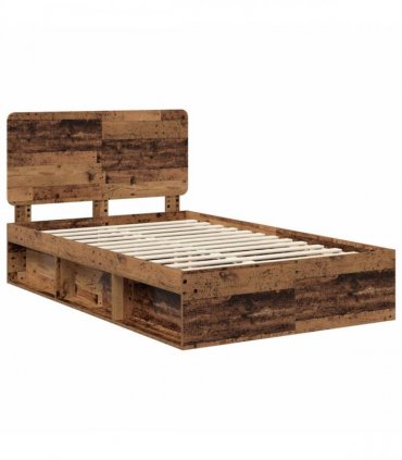vidaXL Bed Frame with Headboard Old Wood 120 x 190 cm Solid Pine Wood