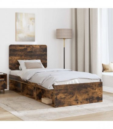vidaXL Bed Frame Smoked Oak 100 x 200 cm Solid Pine Wood