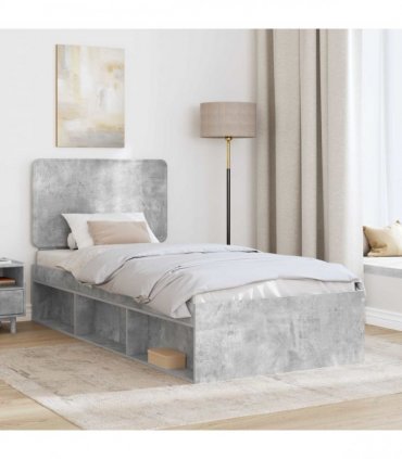 vidaXL Bed Frame Concrete Grey 90 x 200 cm Solid Pine Wood