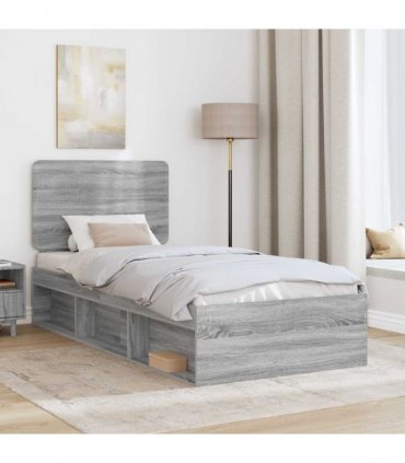 vidaXL Bed Frame Grey Sonoma 90 x 200 cm Solid Pine Wood