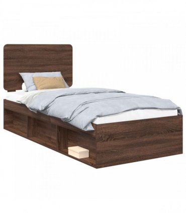 vidaXL Bed Frame with Headboard Brown Oak 90 x 200 cm Solid Pine Wood
