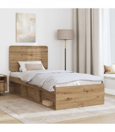 vidaXL Bed Frame Artisan Oak 90 x 200 cm Solid Pine Wood