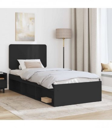 vidaXL Bed Frame with Headboard Black 75 x 190 cm Solid Pine Wood