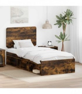 vidaXL Bed Frame with Headboard Smoked Oak 75 x 190 cm Solid Pine Wood