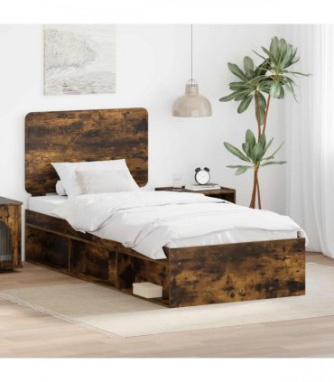 vidaXL Bed Frame with Headboard Smoked Oak 75 x 190 cm Solid Pine Wood