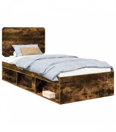 vidaXL Bed Frame with Headboard Smoked Oak 75 x 190 cm Solid Pine Wood