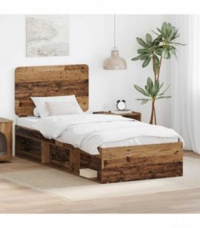 vidaXL Bed Frame with Headboard Old Wood 75 x 190 cm Solid Pine Wood