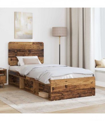 vidaXL Bed Frame with Headboard Old Wood 75 x 190 cm Solid Pine Wood