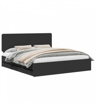 vidaXL Bed Frame with Drawer Black 200 x 200 cm Engineer Wood