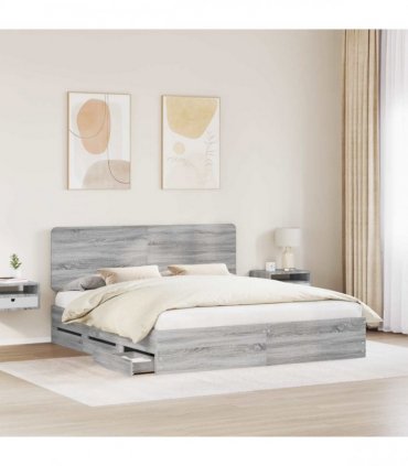 vidaXL Bed Frame with Drawer Grey Sonoma 200 x 200 cm Engineer Wood