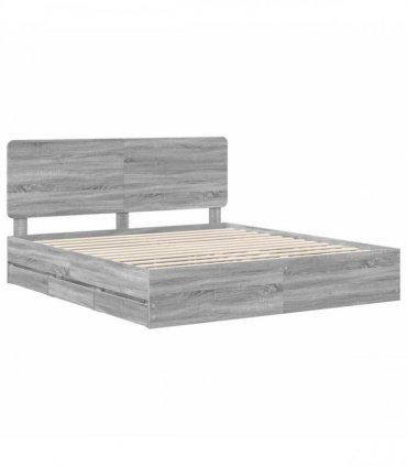 vidaXL Bed Frame with Drawer Grey Sonoma 200 x 200 cm Engineer Wood