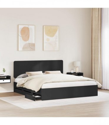 vidaXL Bed Frame with Drawer Black 180 x 200 cm Engineer Wood
