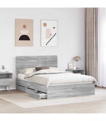 vidaXL Bed Frame with Drawer Grey Sonoma 150 x 200 cm Engineer Wood
