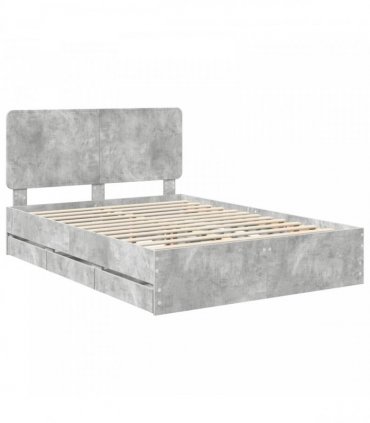 vidaXL Bed Frame with Drawer Concrete Grey 140 x 200 cm Engineer Wood