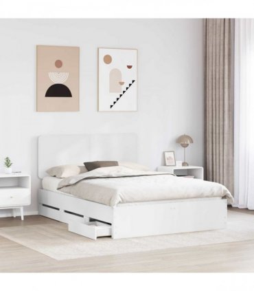 vidaXL Bed Frame with Drawer White 140 x 190 cm Engineer Wood