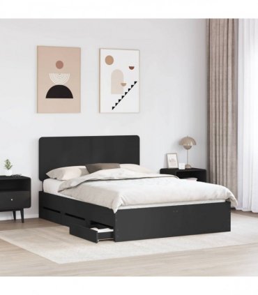 vidaXL Bed Frame with Drawer Black 140 x 190 cm Engineer Wood