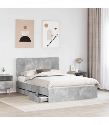 vidaXL Bed Frame with Drawer Concrete Grey 140 x 190 cm Engineer Wood