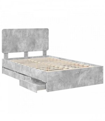 vidaXL Bed Frame with Drawer Concrete Grey 135 x 190 cm Engineer Wood