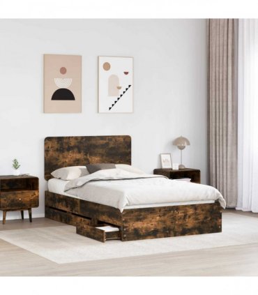 vidaXL Bed Frame with Drawer Smoked Oak 120 x 200 cm Engineer Wood