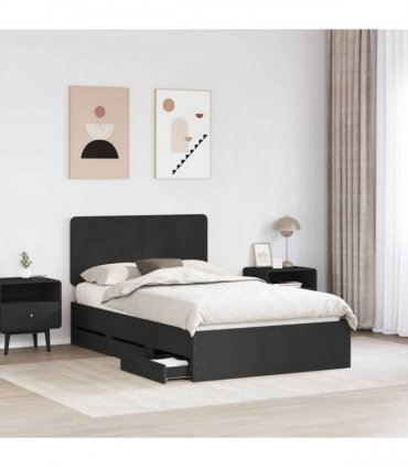 vidaXL Bed Frame with Drawer Black 120 x 190 cm Engineer Wood