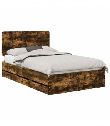 vidaXL Bed Frame with Drawer Smoked Oak 120 x 190 cm Engineer Wood