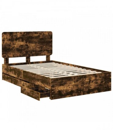 vidaXL Bed Frame with Drawer Smoked Oak 120 x 190 cm Engineer Wood