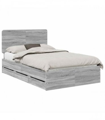 vidaXL Bed Frame with Drawer Grey Sonoma 120 x 190 cm Engineer Wood