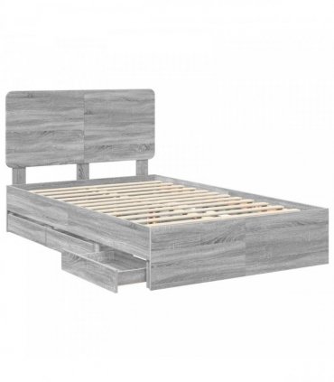 vidaXL Bed Frame with Drawer Grey Sonoma 120 x 190 cm Engineer Wood