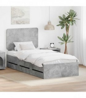vidaXL Bed Frame with Drawer Concrete Grey 90 x 200 cm Engineer Wood