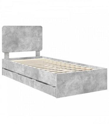 vidaXL Bed Frame with Drawer Concrete Grey 90 x 200 cm Engineer Wood