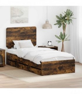 vidaXL Bed Frame with Drawer Smoked Oak 90 x 200 cm Engineer Wood