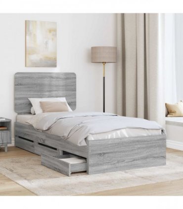 vidaXL Bed Frame with Drawer Grey Sonoma 90 x 200 cm Engineer Wood