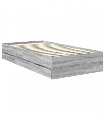 vidaXL Bed Frame with Drawer Grey Sonoma 90 x 200 cm Engineer Wood