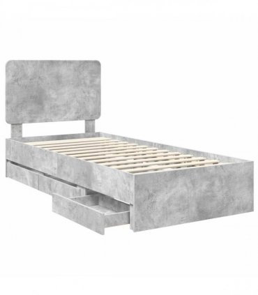 vidaXL Bed Frame with Drawer Concrete Grey 90 x 190 cm Engineer Wood