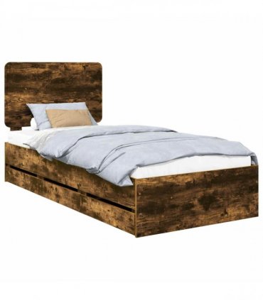 vidaXL Bed Frame with Drawer Smoked Oak 90 x 190 cm Engineer Wood