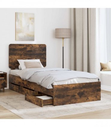 vidaXL Bed Frame with Drawer Smoked Oak 90 x 190 cm Engineer Wood