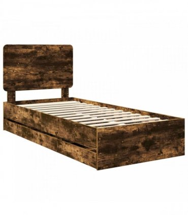 vidaXL Bed Frame with Drawer Smoked Oak 90 x 190 cm Engineer Wood