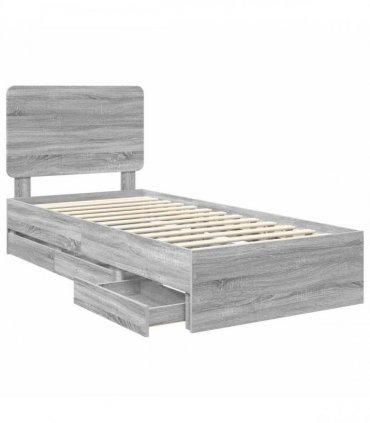vidaXL Bed Frame with Drawer Grey Sonoma 90 x 190 cm Engineer Wood