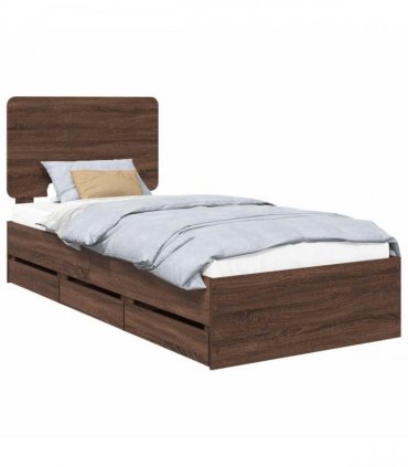 vidaXL Bed Frame with Drawer Brown Oak 90 x 190 cm Engineer Wood