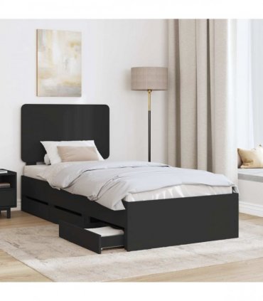 vidaXL Bed Frame with Drawer Black 75 x 190 cm Engineer Wood