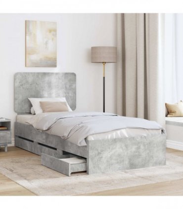 vidaXL Bed Frame with Drawer Concrete Grey 75 x 190 cm Engineer Wood