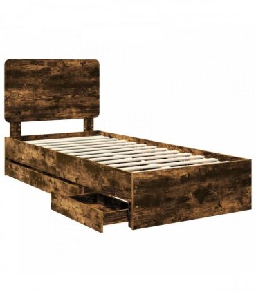 vidaXL Bed Frame with Drawer Smoked Oak 75 x 190 cm Engineer Wood
