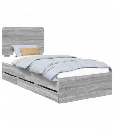 vidaXL Bed Frame with Drawer Grey Sonoma 75 x 190 cm Engineer Wood