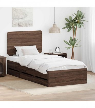 vidaXL Bed Frame with Drawer Brown Oak 75 x 190 cm Engineer Wood