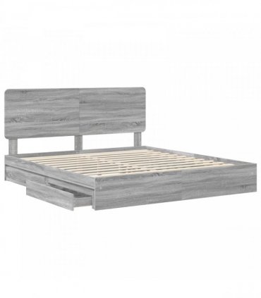 vidaXL Storage Bed Adjustable Grey Sonoma 200 x 200 cm Engineered Wood